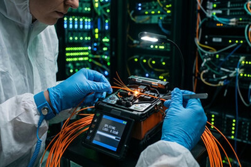 AR Beam technician splicing fiber optic cable